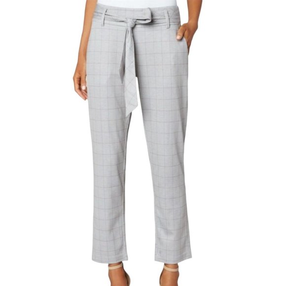NWT Liverpool Women's trousers with Self Belt Taupe Grey Mauve Windowpane Plaid - Picture 1 of 14